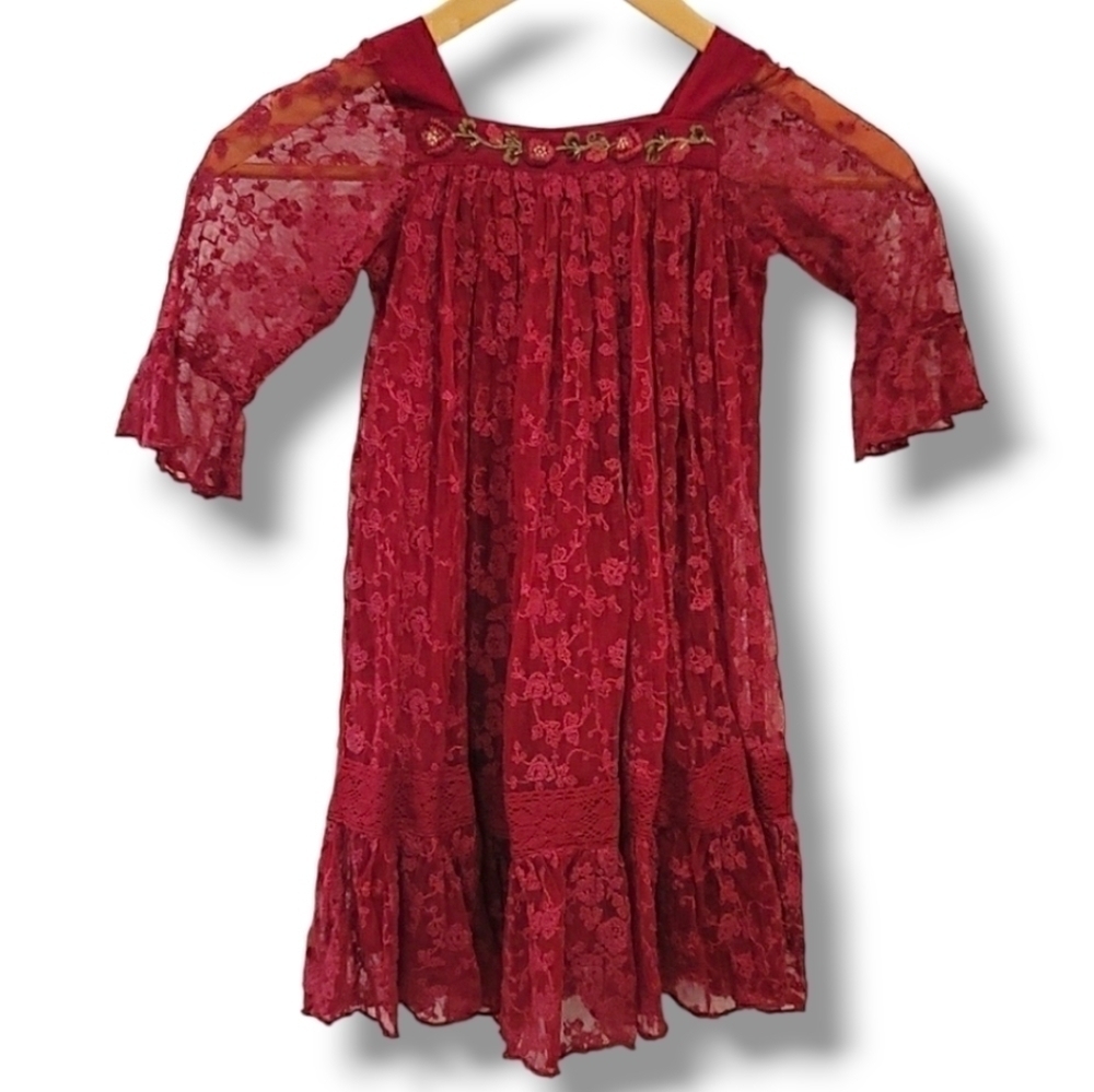 April Cornell Long-Sleeve Cranberry Lace Dress - Size 3-4